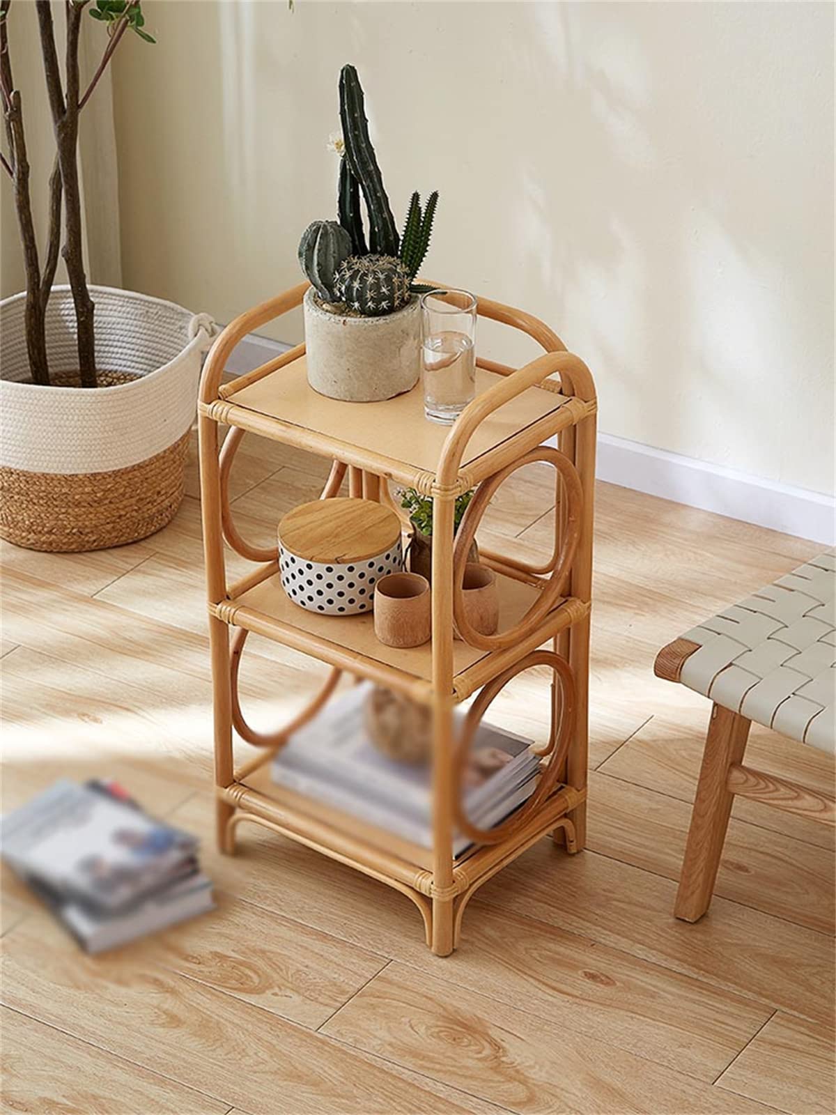 Amazon.com: 3-Tier Rattan Shelf, Open Storage Shelf, Multipurpose